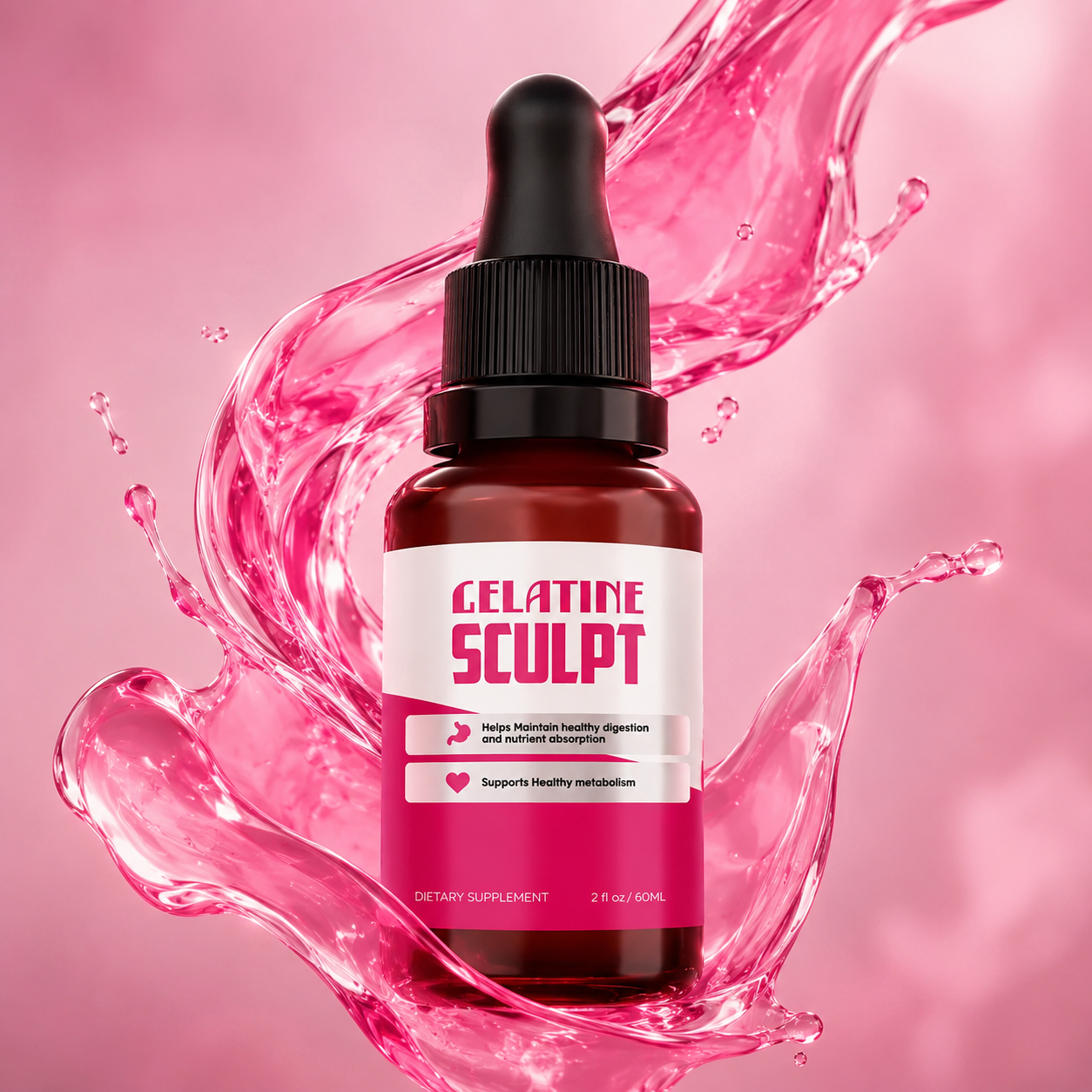 Gelatine Sculpt liquid dietary supplement bottle
