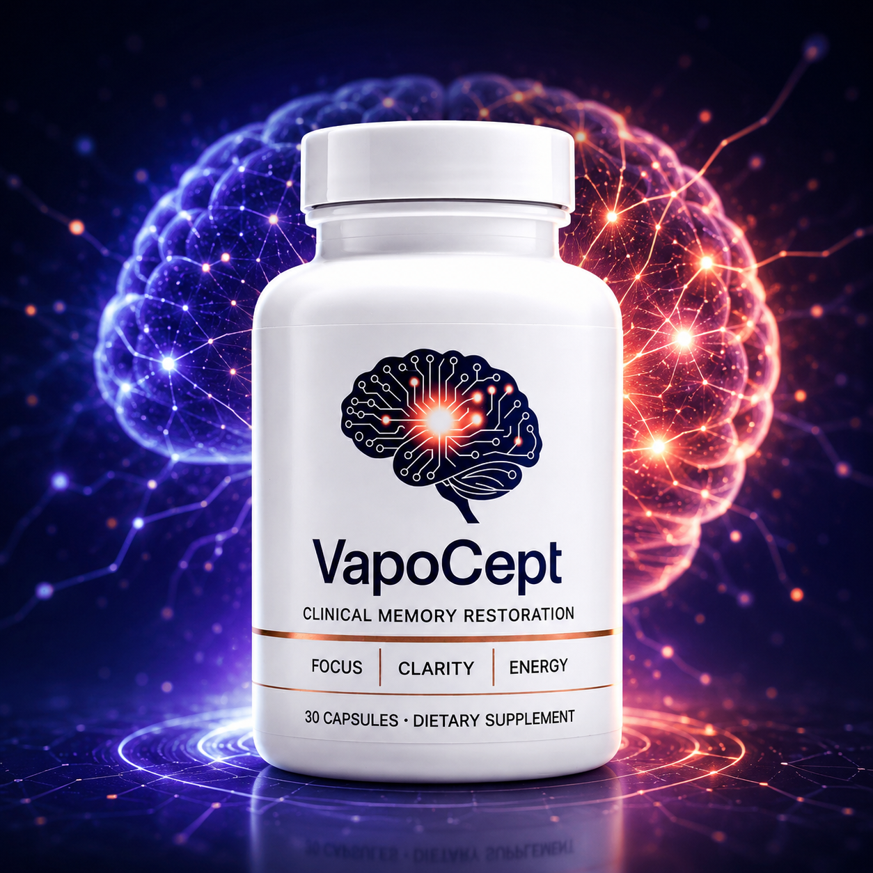 VapoCept bottle against an abstract connected-pathway background